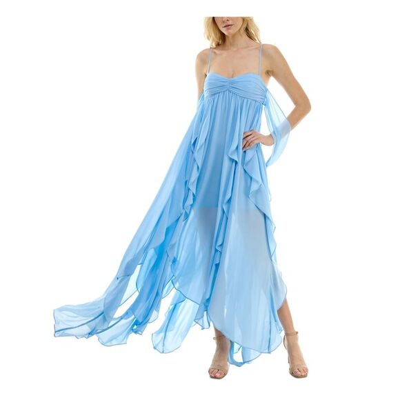 TAYLOR Womens Light Blue Lined Bandeau Neckline Spaghetti Strap Formal Dress 16